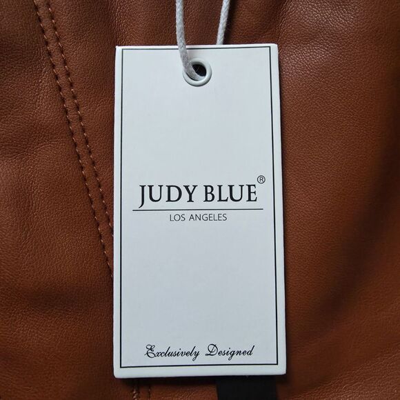 NWT Judy Blue 13/31 Faux Leather Pants Tummy Control Wide Leg Crop Camel Brown - Picture 10 of 14